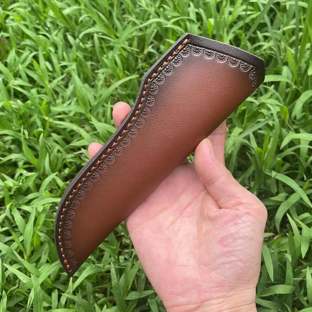22cm Lâmina Fixa Faca Bainha Em Relevo Couro De Vaca Segunda Camada De Couro Estojo De Faca De Camping Coldres De Caça Com Fivela De Cinto