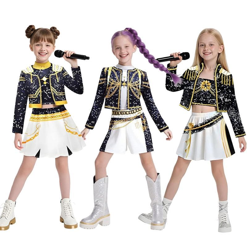 Kpop Meninas Caçadoras Rumi Mira Zoey Fantasia Cosplay Anime Caçadores Fantasia de Carnaval Peruca Traje Fantasia de Halloween para Criança cm