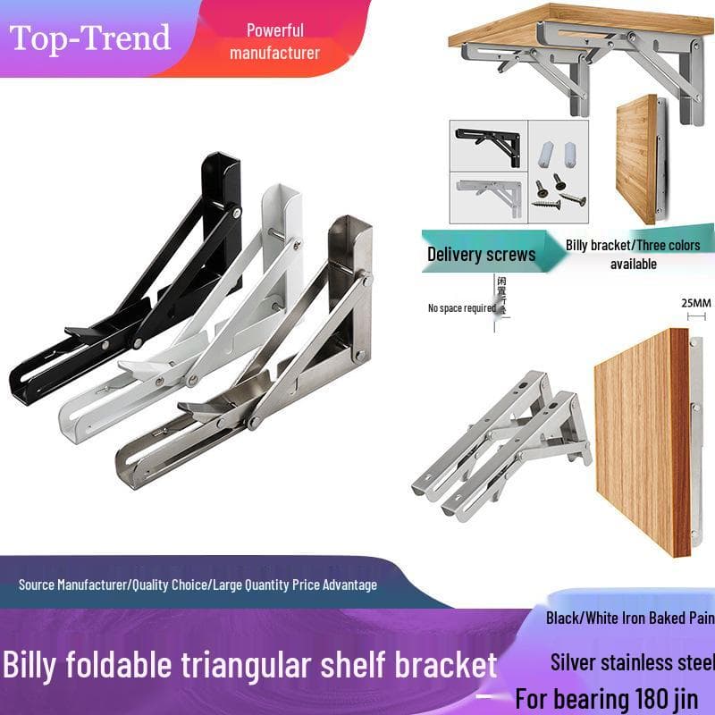 Suporte Triangular Dobrável de Parede em Aço Inoxidável para Suporte de Prateleira