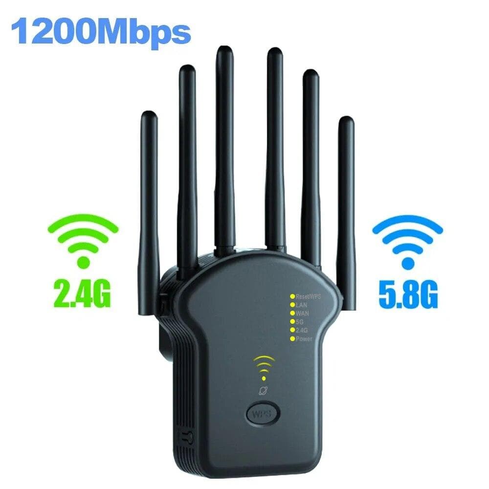 Repetidor de sinal wi-fi sem fio, 5g, 1200mbps, 2.4g, 5.8g, banda dupla, extensor wi-fi, 6 antenas, amplificador de rede, roteador wps, novo, 2024 pre