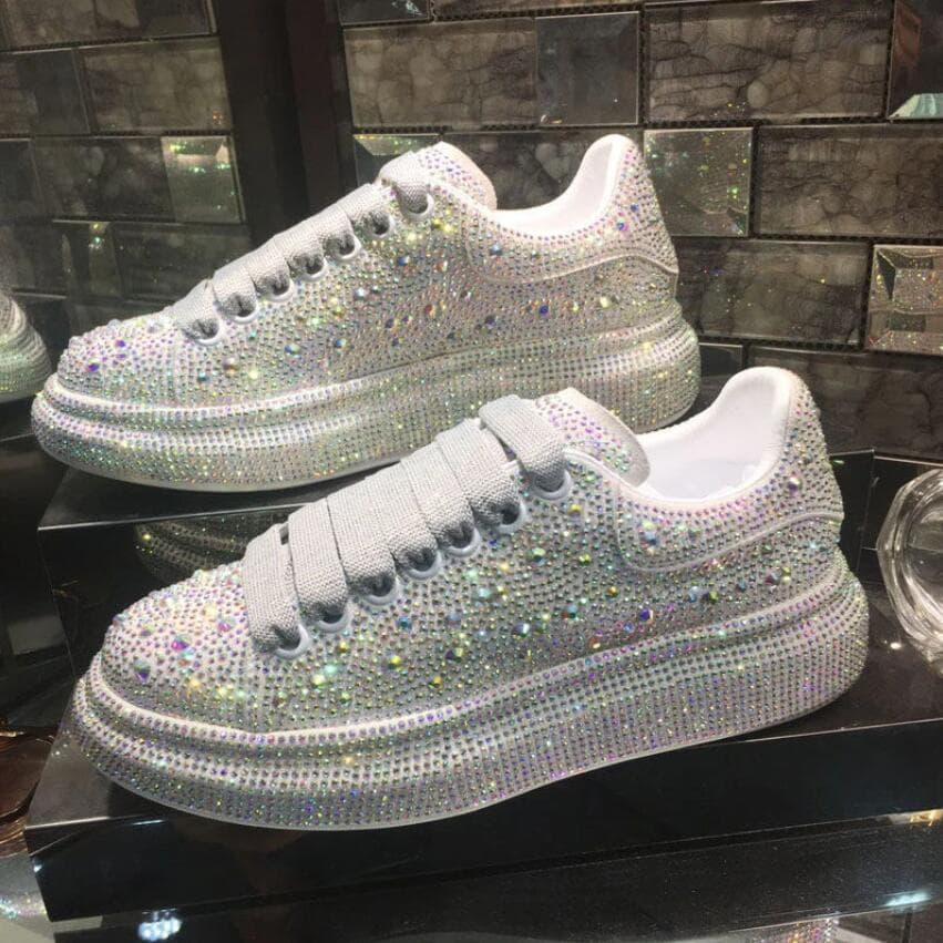 2024 Outono Mulheres Plataforma Sapatos Strass Sola Grossa Branco Prata Sapatos Brilhantes Cristal Tênis Tendência Tênis Casuais cm