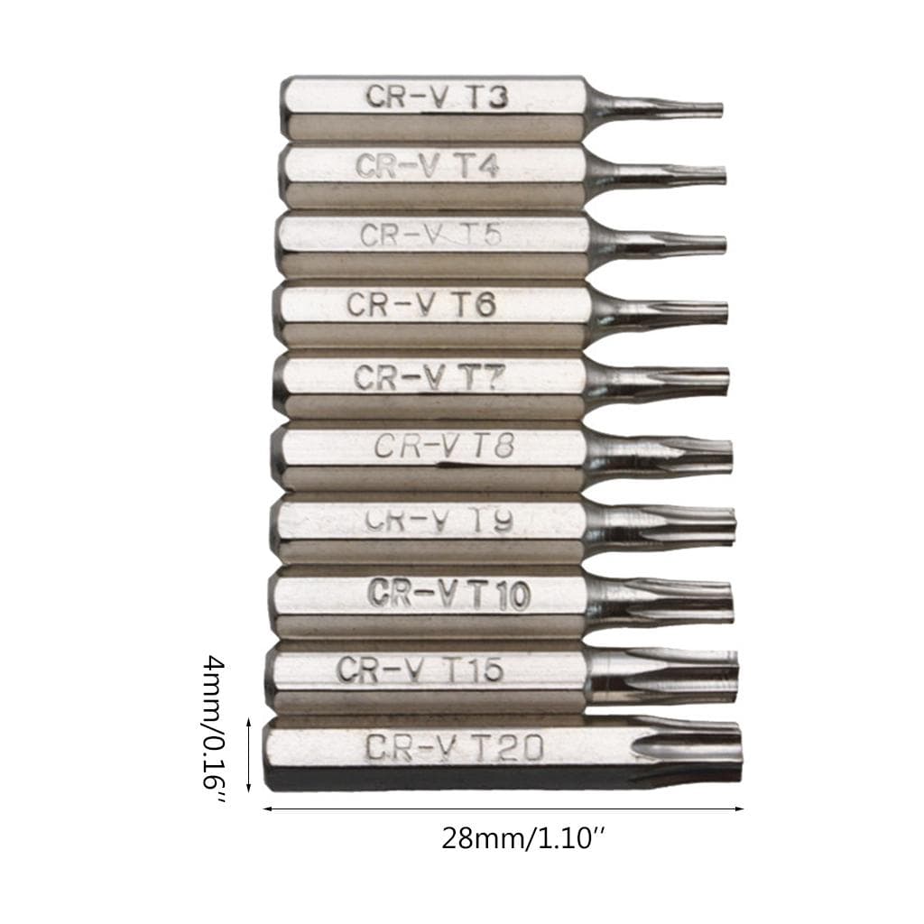 10PCS para CR-V Torx Chave de fenda Bits Set T3 T4 T5 T6 T7 T8 T9 T10 T15 T20 Móvel