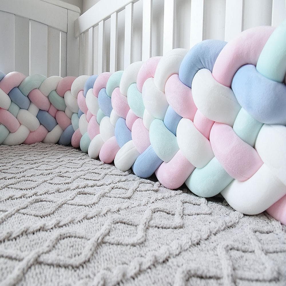4 fios macio nó travesseiro decorativo cama do bebê trançado berço segurança anti-colisão pára-choques almofada cm verde