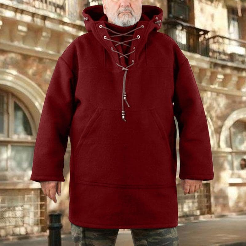 Moda masculina lã quente com capuz pulôver viking rendas até engrossar anorak casacos medievais fantasia cosplay cm café