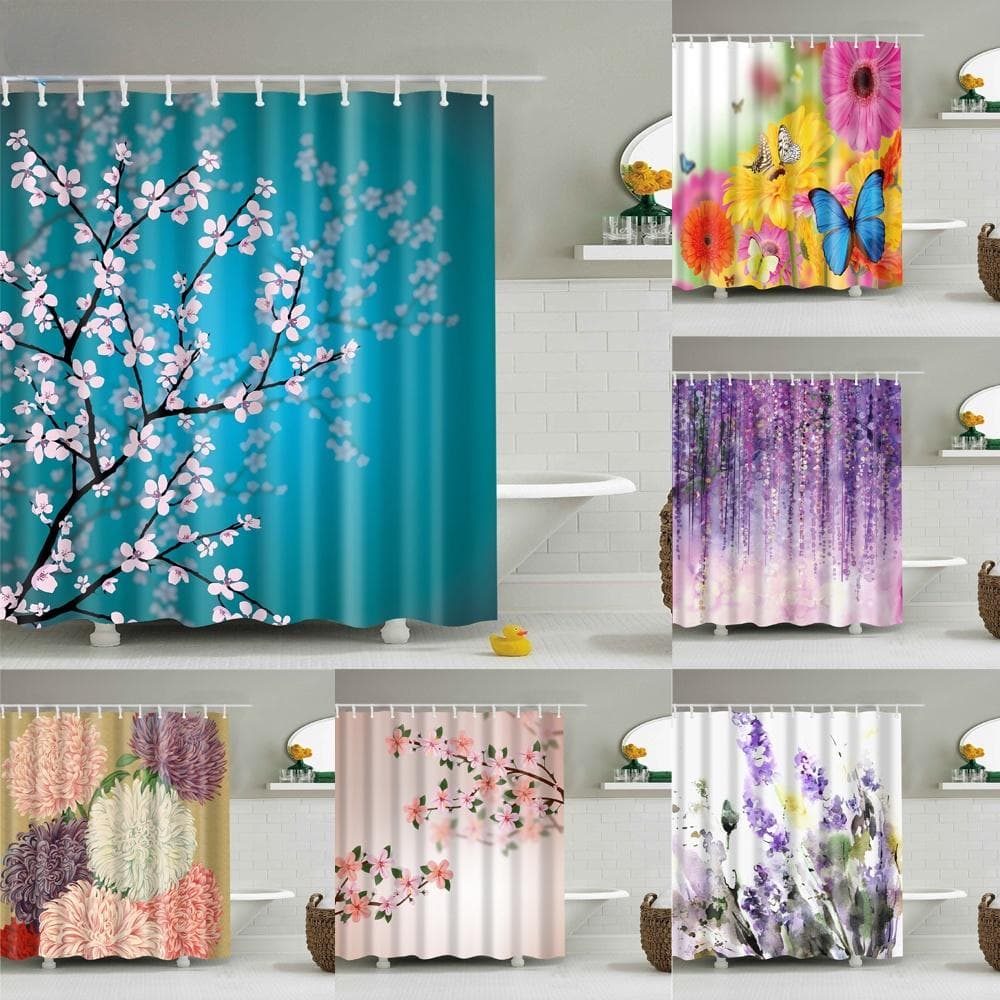 Estilo chinês ramo de flores paisagem cortina de chuveiro impressão 3d girassol acessórios do banheiro conjuntos tela poliéster à prova