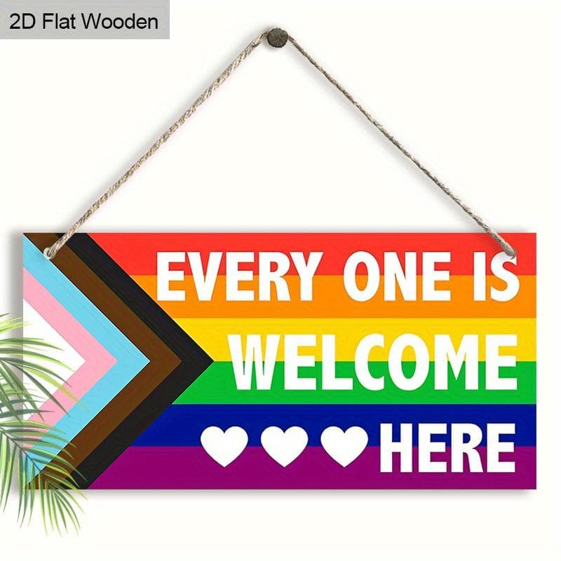 Pride LGBT Rainbow Wood Hanging Sign, Love Is Love & Be Kind Wreath Decor for Garden, Room & Wall Ornament