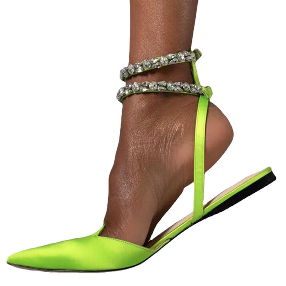 Sandálias femininas pontiagudas moda europeia e americana cor sólida lado oco strass fivela sandálias de salto plano cm cor-de-rosa