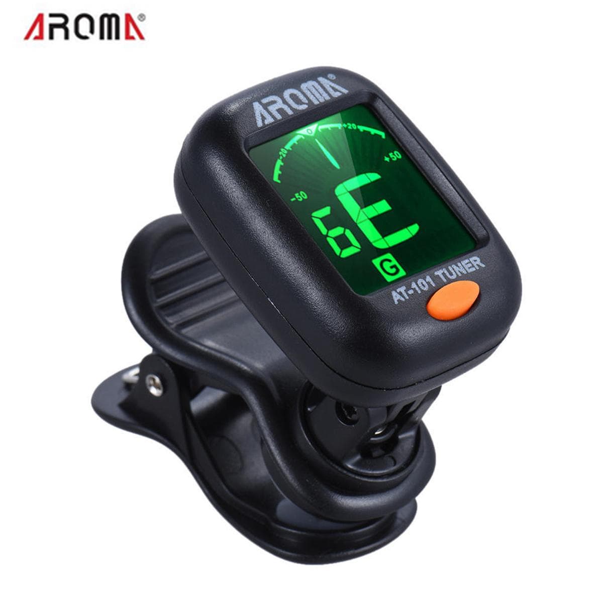 AROMA AT-101 Mini afinador de guitarra digital portátil com clipe giratório dobrável de alta sensibilidade