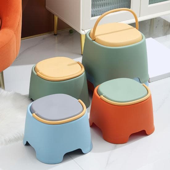 Banqueta Baixa Infantil com Alça Empilhável Resistente Antiderrapante Leve Banquinho para Pés Sala de Estar Banheiro Jardim de Infância Crianças