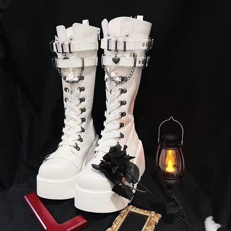Botas Femininas Estilo Gótico Fashion Botas de Motocicleta Tendência Feminina Plataforma Cosplay Vampiro Feminino Botas de Cano Médio Novos Sapatos