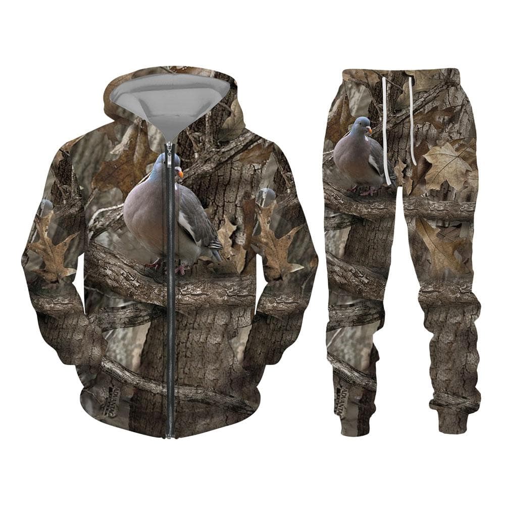 Outono e inverno animais folhas camuflagem 3d fatos de treino dos homens ao ar livre zíper pesca acampamento caça conjuntos unisex streetwear terno
