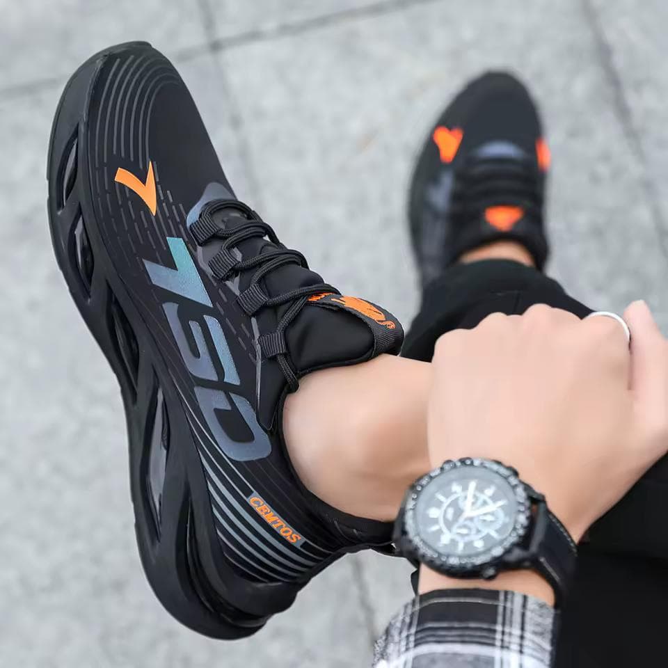 Tênis esportivos casuais masculinos, tênis leves e respiráveis, tênis de corrida pretos para áreas externas, tênis de corrida atlético para