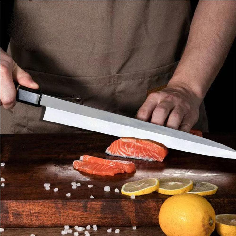 Faca Sashimi Lâmina de Fio Simples Aço 10Cr15MoV Fatiar Salmão Presunto Filetar Peixe Cutelo Yanagiba Facas de Cozinha Japonesas