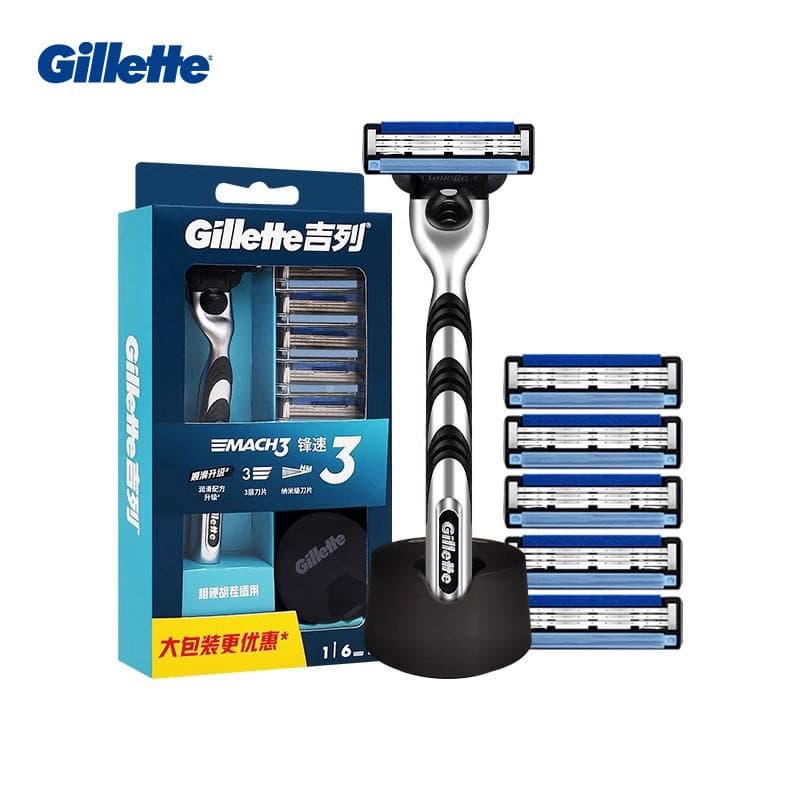 Gillette Mach 3 Lâmina de Barbear 1 Cabo 6 Cabeças de Lâmina 1 Suporte