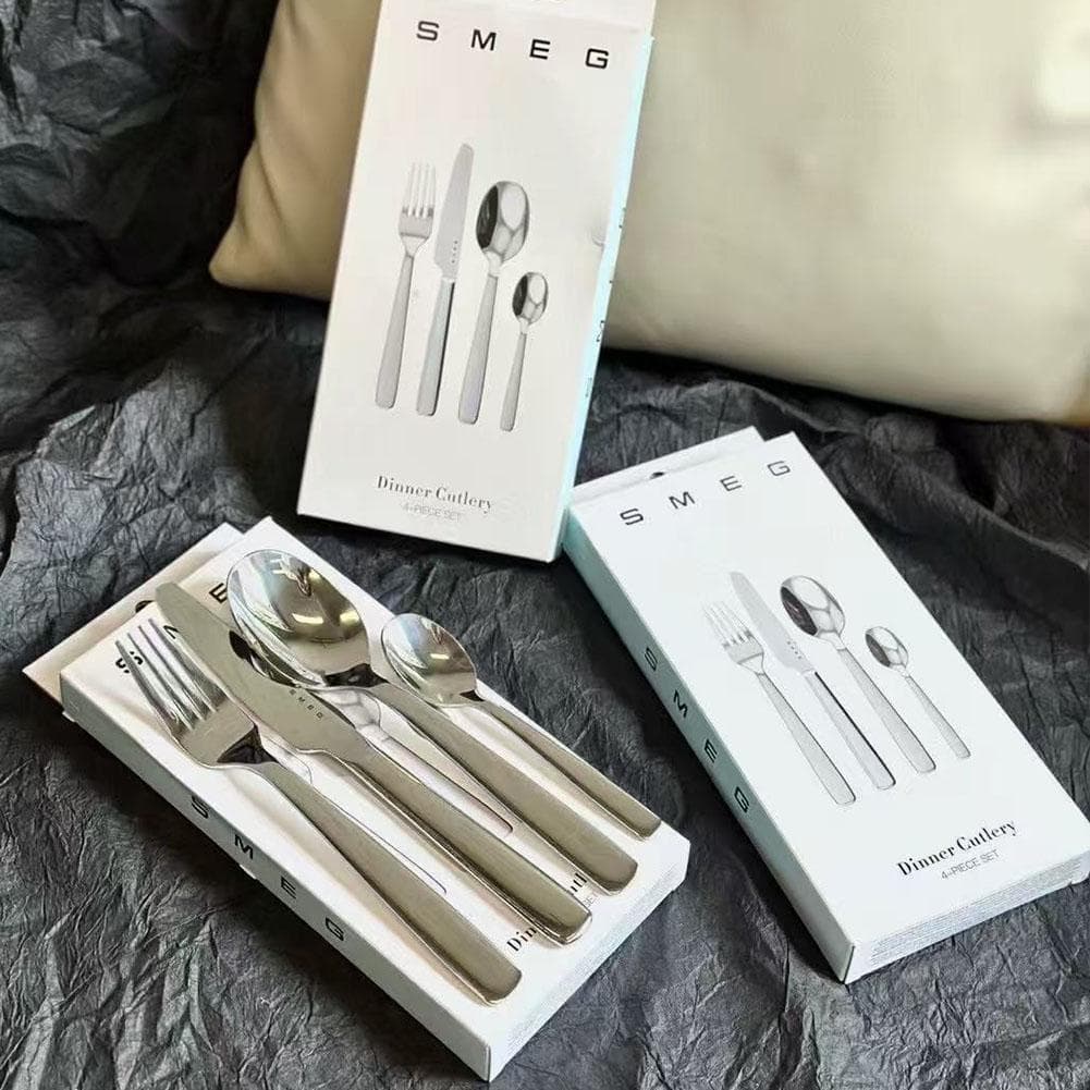 Conjunto de 4 peças de garfo, colher e faca cerimoniais em aço inoxidável espesso, cabo antiderrapante, resistente à corrosão e fácil de manter