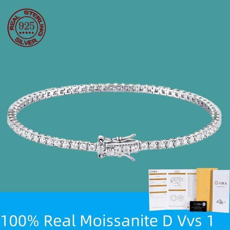 Pulseira Tennis 100% Prata S925 2-6mm Moissanite Real para Mulheres Joias de Casamento Presente Exquisito de Natal