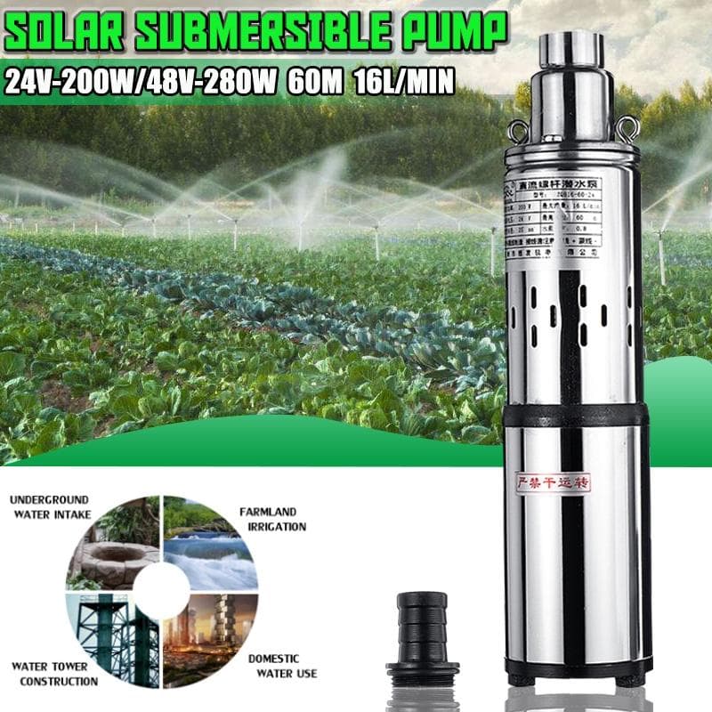 Bomba Submersível DC de Parafuso de Alto Levantamento 200W 48/60V Irrigação Jardim Casa Agrícola 60m Bomba de Água Solar Bomba de Poço Profundo