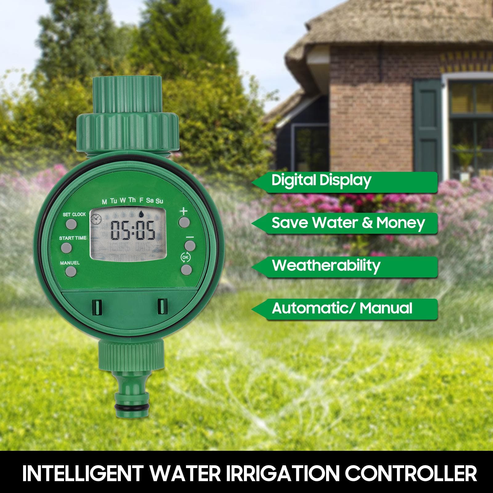 Lepmerk Digital Temporizador de rega automático programado Temporizador de irrigação de jardim a pilhas verde