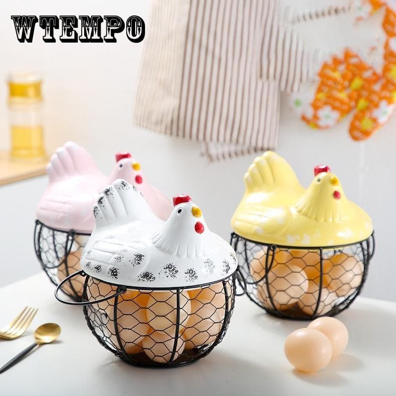 Caixa de armazenamento cozinha cerâmica galinha armazenamento acessórios decorativos cerâmica ferro ovo cesta frutas alho batata diversos