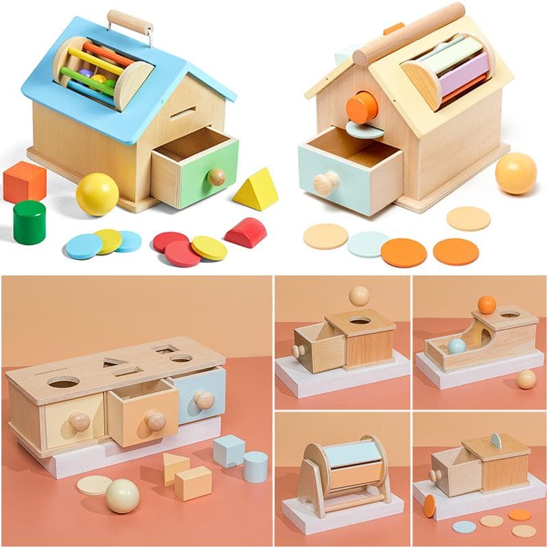 Caixa Permanente Montessori Brinquedos para Bebês Caixa de Objetos Sensorial Caixa de Moedas Queda de Bolas Tambor Têxtil Atividade de Habilidades