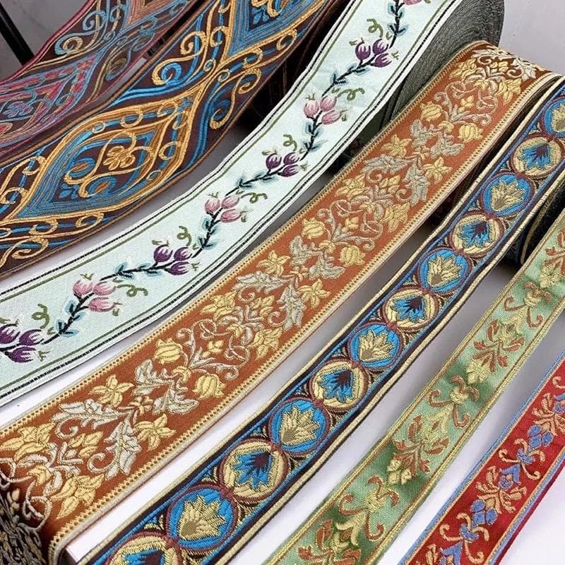 1 metro de tecido de costura fitas jacquard floral bordado tiras tecido renda guarnição elegante