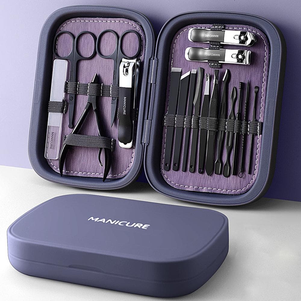 Alta qualidade 18 em 1 profissional cortador de unhas de aço inoxidável kit de preparação de viagem manicure e pedicure conjunto de ferramentas de