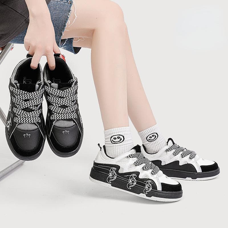 Marca de moda Casal Sapatos Personalidade Sapatos Antigos Mulheres 2024 Outono Novos Tênis Respiráveis de Sola Grossa All-match Hip-hop Tendência