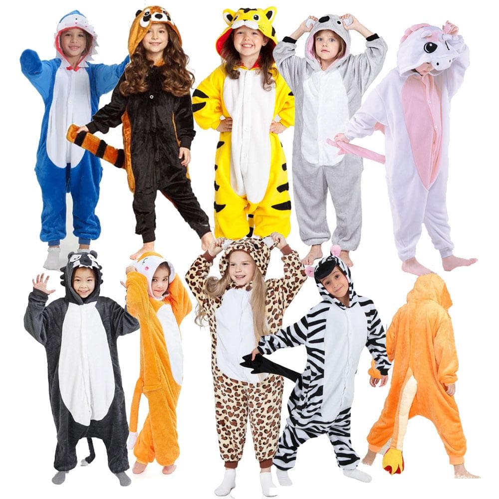 Kigurumi Tubarões Lobo Onesie Crianças Unicórnio Tigres Koalas Pijamas Para Crianças Animal Desenho Animado Dorminhocos Traje Cosplay Meninas