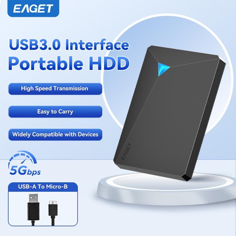 EAGET Disco Rígido Externo Portátil HDD — Solução de Armazenamento Externo Ultraportátil com Capacidade Massiva USB 3.0 para PC, Mac,