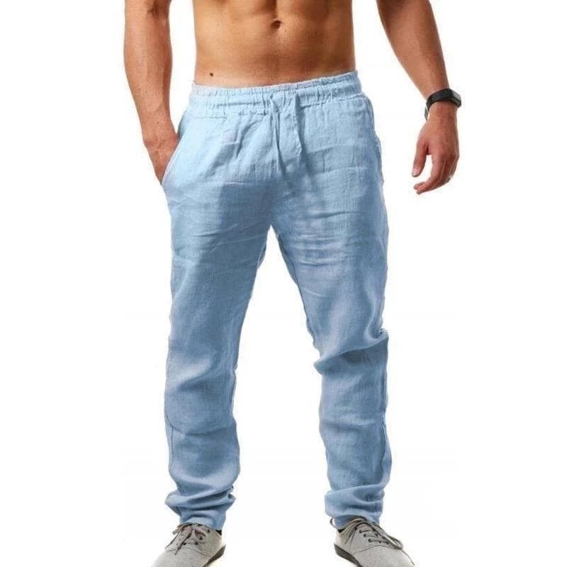 Calças de linho de algodão masculino outono nova respirável cor sólida calças de linho fitness streetwear S-3XL cm branco