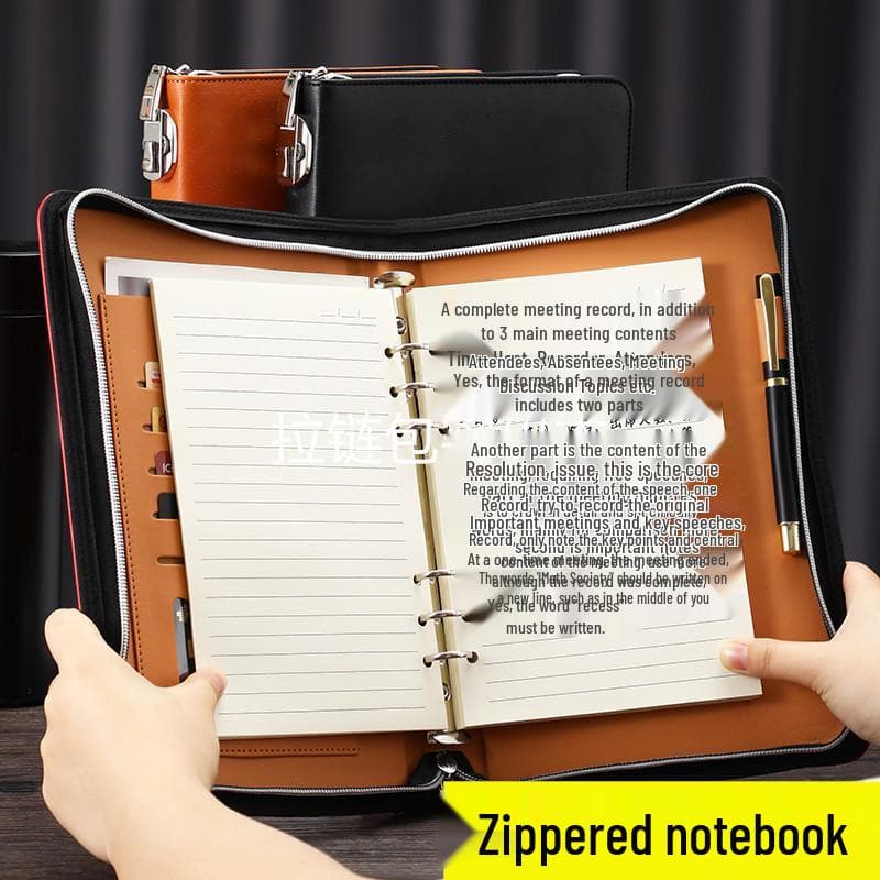 Caderno com Senha Trancável com Bolsa com Zíper - Caderno de Folhas Soltas para Uso Profissional ou Pessoal