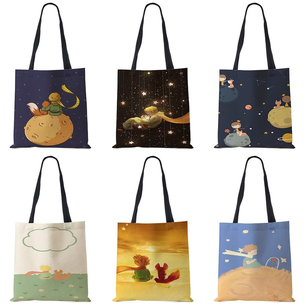 Desenho Animado Clássico O Pequeno Príncipe Raposa Rosa Estampa Sacolas Tote Femininas Bolsas de Mão Casuais de Lazer Bolsas de Ombro Sacolas de