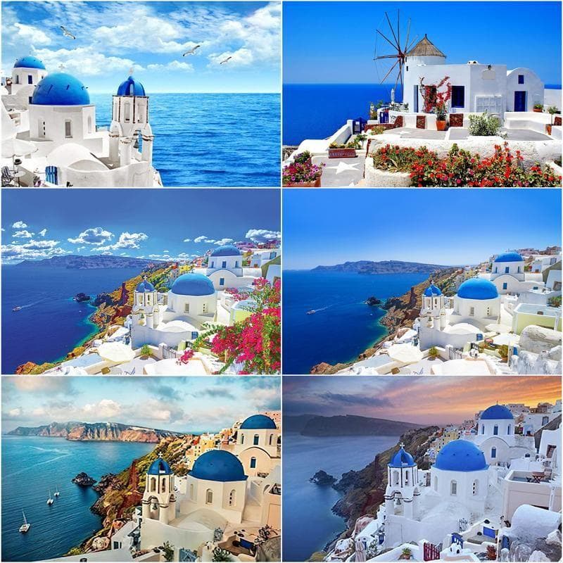 5d diy pintura diamante santorini ponto cruz completo broca redonda bordado paisagem mosaico bordado casa