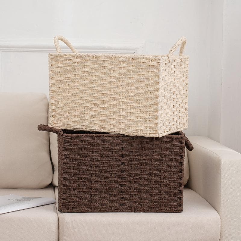 Cesta de armazenamento dobrável feita à mão, cesta de lavanderia trançada, organizadora de artigos diversos, caixa de decoração de mesa, roupas,