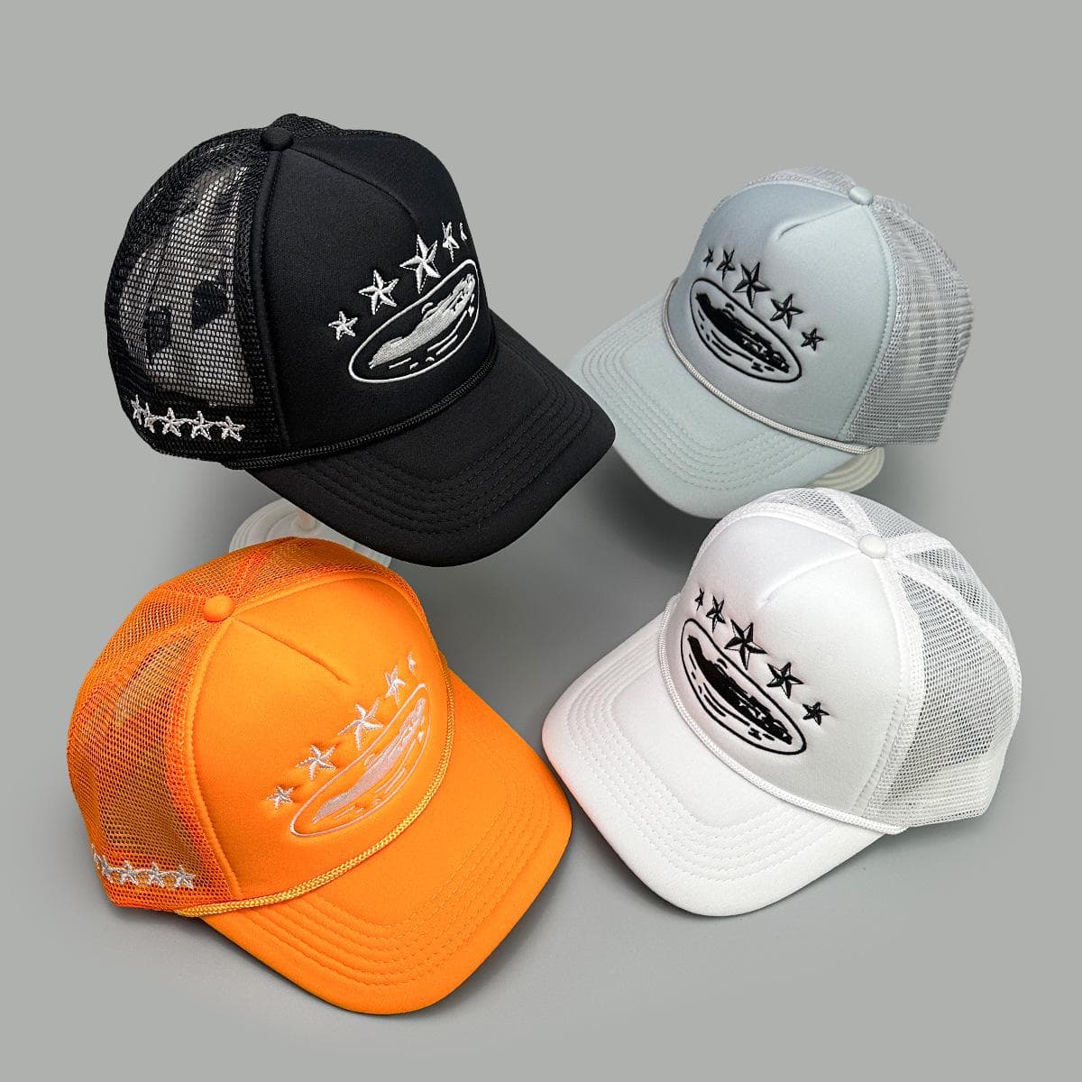 Novo Boné de Baseball Bordado com Pentagrama - Chapéu Trucker Unissex com Proteção Solar e Parte Traseira em Tela 52-60cm preto