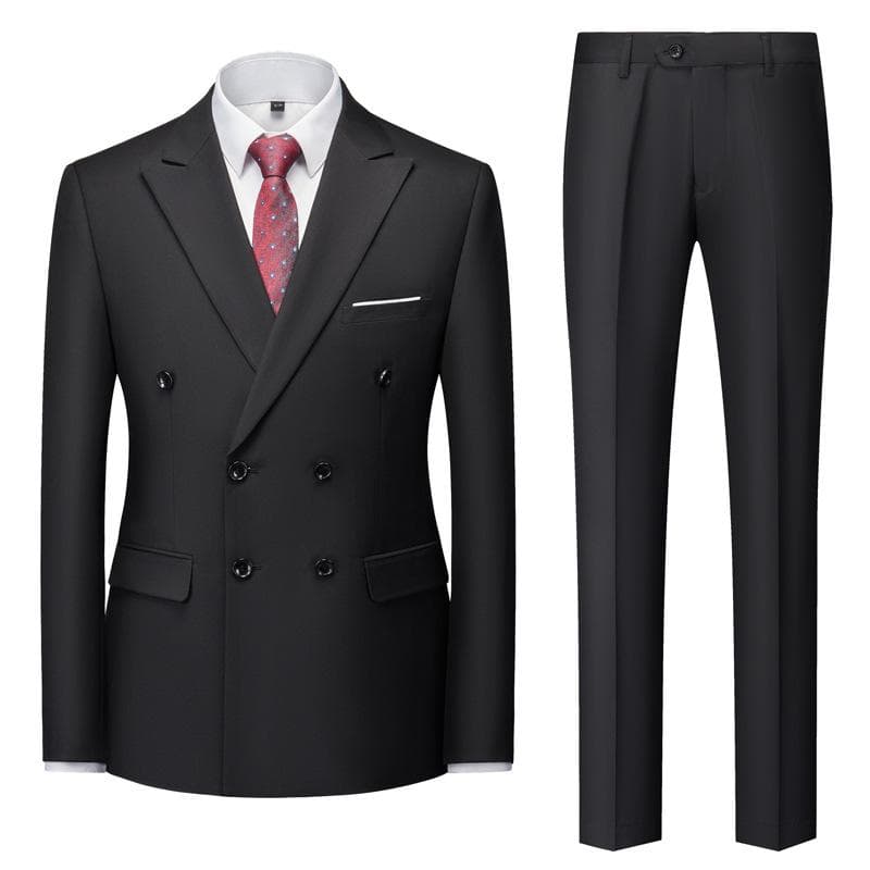 Moda masculina casual duplo breasted terno de negócios jaqueta blazers calças 2 peças conjunto cm preto