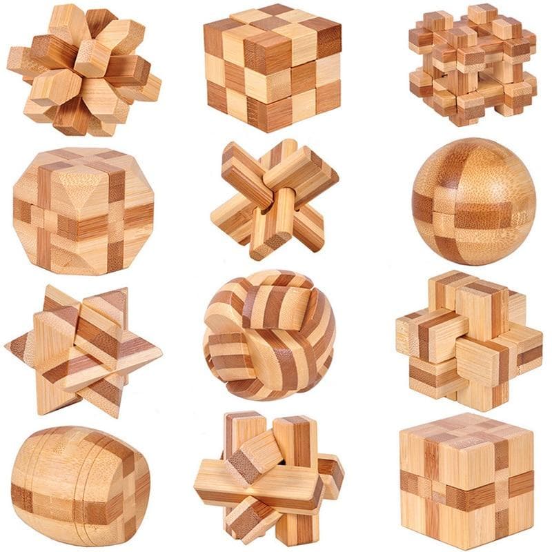 Kong ming bloqueio de madeira lu ban bloqueio iq cérebro teaser brinquedo educativo para crianças montessori 3d quebra-cabeças jogo desbloquear