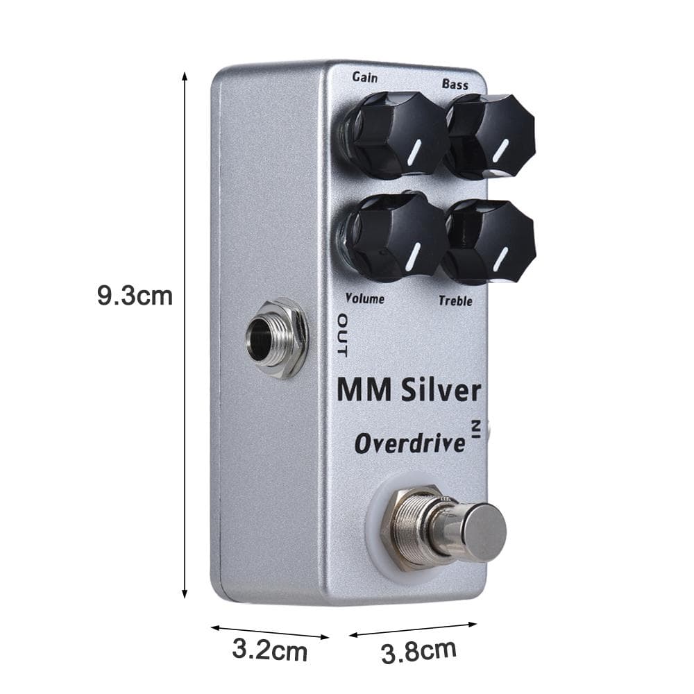 MOSKY MM Silver Pedal de Efeito Overdrive para Guitarra Elétrica Carcaça Totalmente Metálica True Bypass