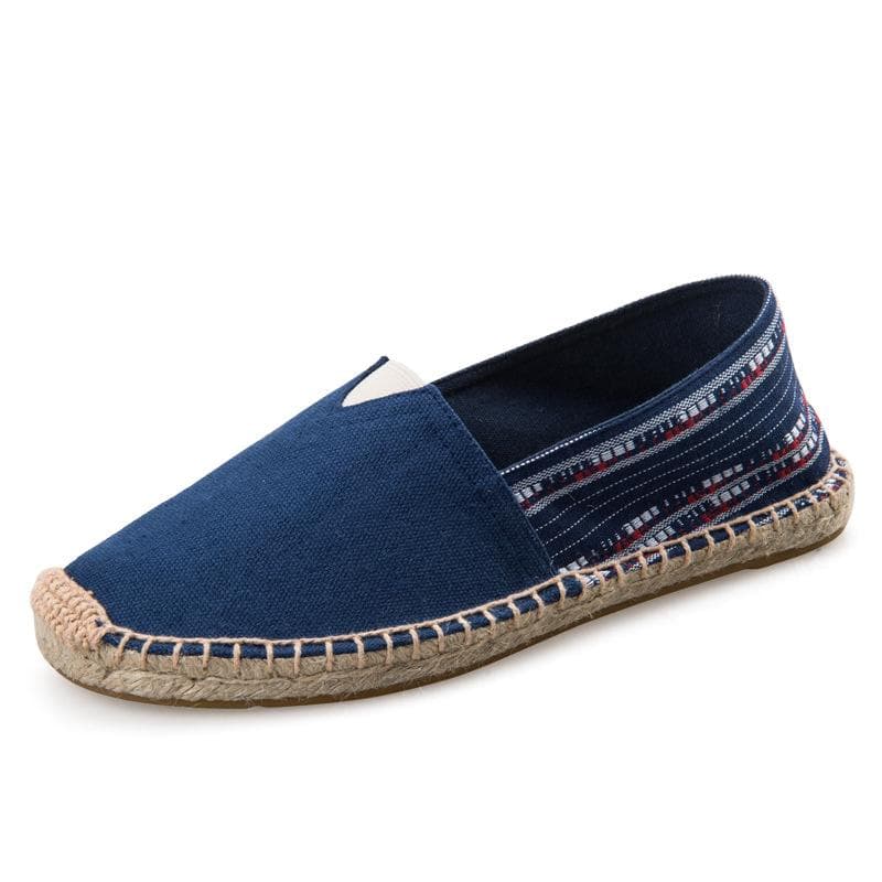 Homens alpercatas homens retalhos deslizamento em sapatos de verão mocassins respirável lona sapatos masculinos moda juta envolto listra preta cm