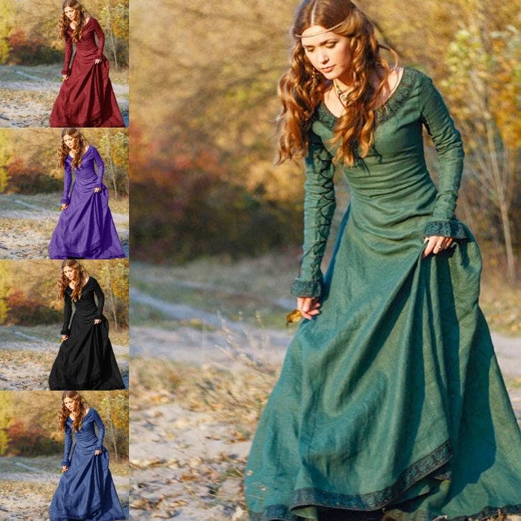 Vestido Feminino Medieval Retrô de Manga Longa: Fantasia de Festa para Apresentação de Palco cm