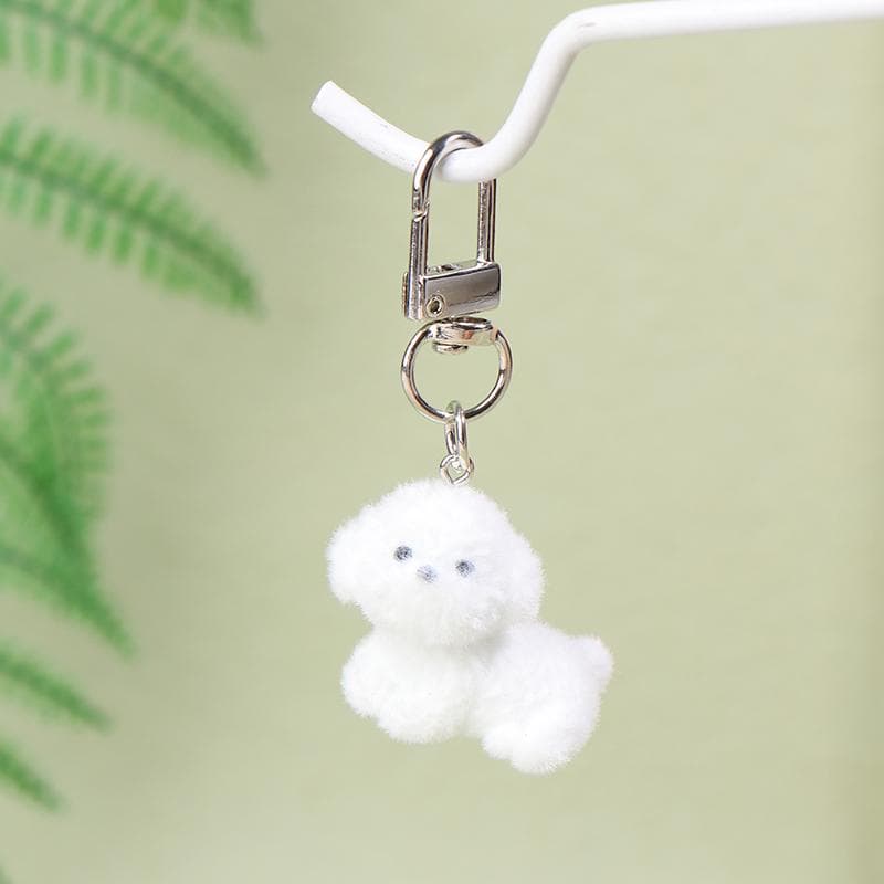 Bonito 3D Flocking Dog Chaveiro Cachorro Casal Celular Pingente Carro Chaveiro Fone de Ouvido Mochila Encantos Bolsa Decoração
