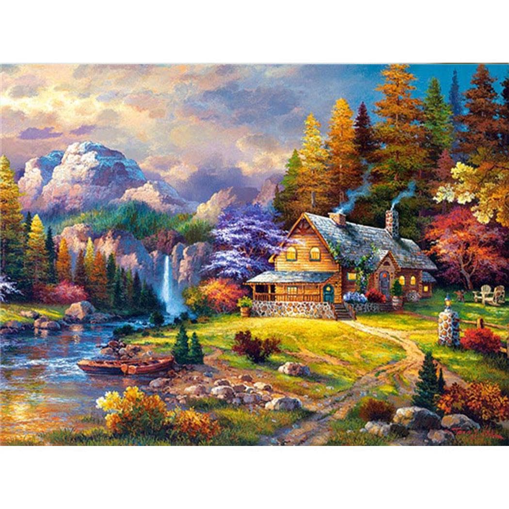 Huacan Diamante Bordado Paisagem Pintura Diamante Feita à Mão Vila Bordado Mosaico Ponto Cruz