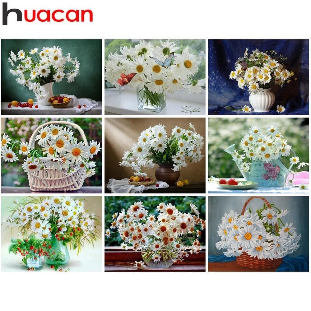 HC Diamante Bordado Flor Margarida Quadrado Completo Diamante Pintura Imagem De Mosaico De Strass