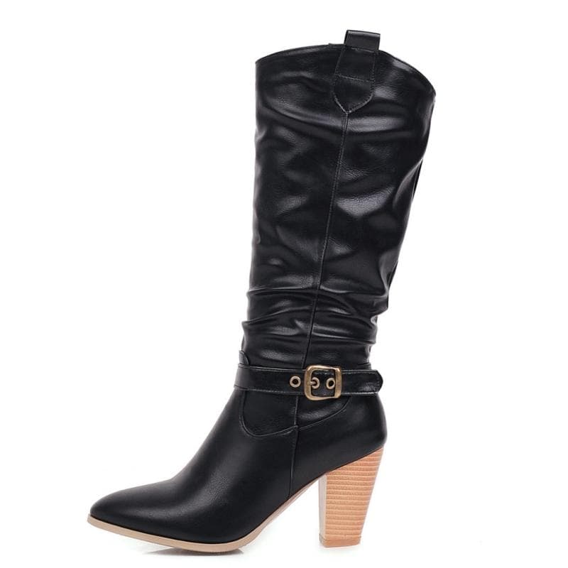Pleated Woman's High Boots Shoes Fashion Knee High Boots Autumn Winter Gray Beige Heels Long Shoes Lady Large Size 45 cm preto