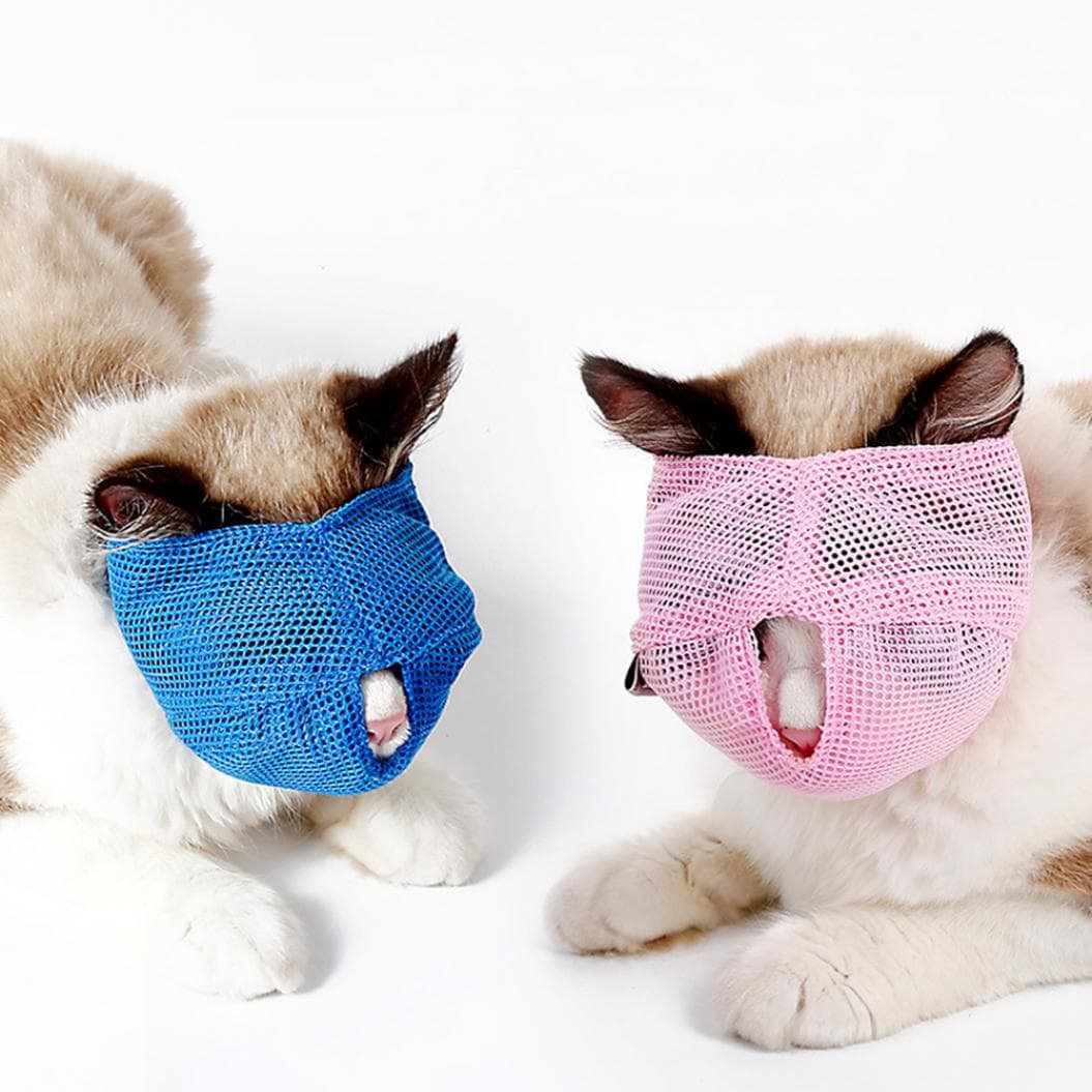 Malha respirável adorável gato anti mordida focinho ferramenta de viagem bolsa de banho suprimentos para animais de estimação azul