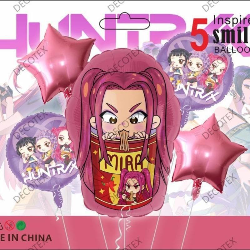 Balões HUNTRXX 18 Polegadas, 5 Peças Decorações de Festa com Personagens de Anime, MIRA ZOEY RUMI para Decoração de Aniversário Festival,