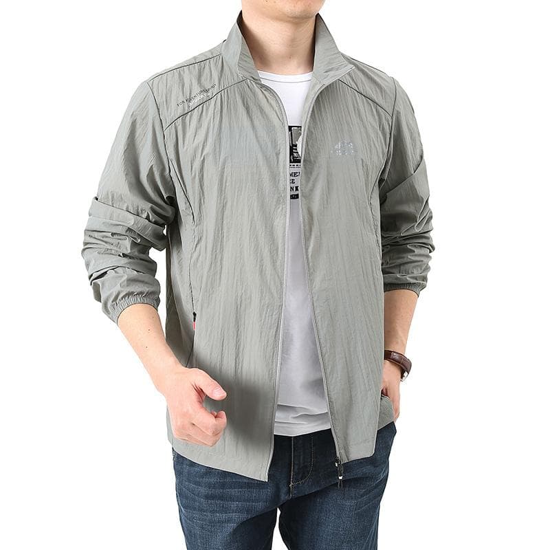 Roupa de Proteção Solar Masculina Verão Fina Respirável Anti-UV Jaqueta de Seda Gelada cm azul marinho