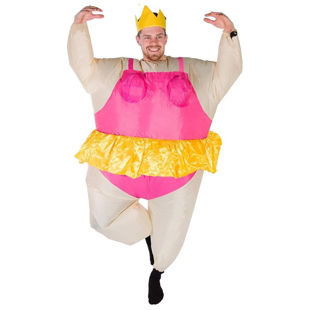 Homem dançando em traje de balé, fantasia inflável 150-190cm rosa vermelha