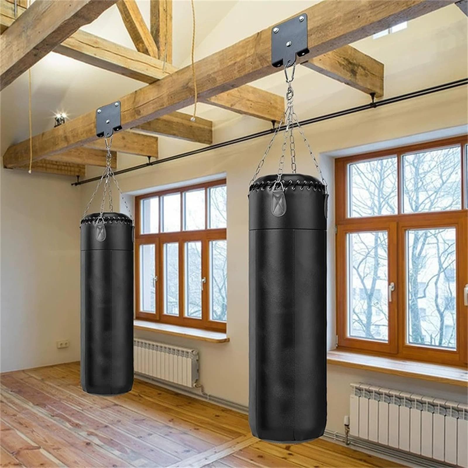 Suporte de Parede para Saco de Boxe Pesado – Gancho para Saco de Areia para Treino com Saco de Pancadas e Equipamento de Ginásio em Casa preto