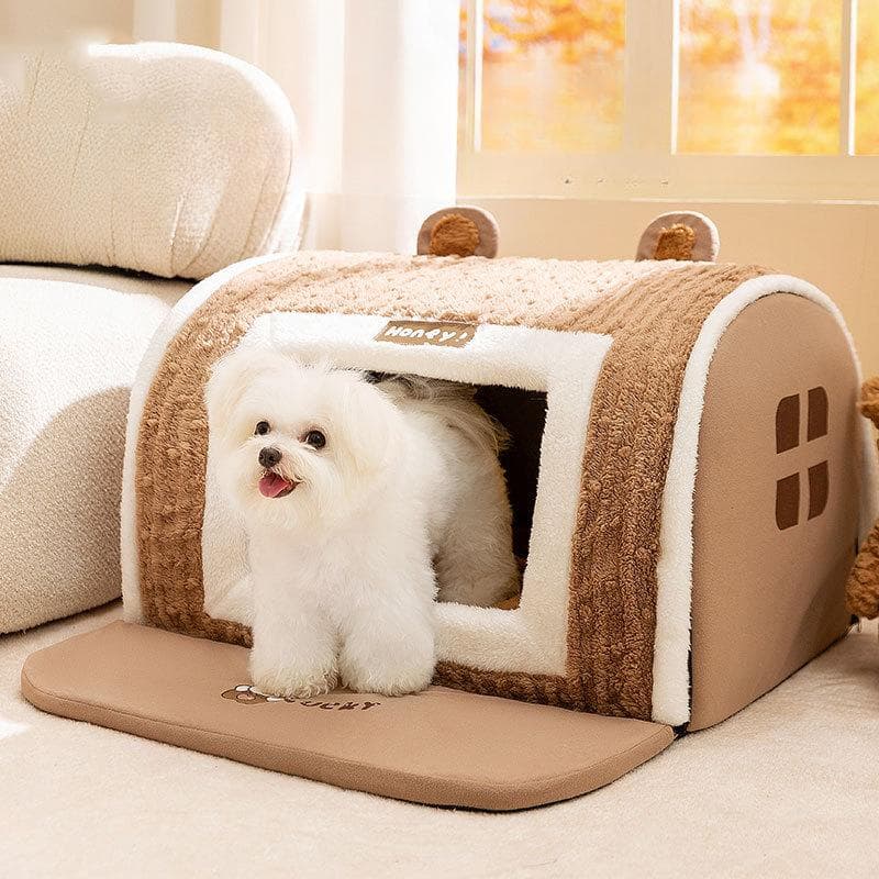 Novo canil tridimensional urso com almofada curva casa gato canil pequeno e médio cão dormir suprimentos pet canil